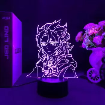 Аниме светодиодная лампа, игра Genshin Impact, фигурка Альбедо, 3D ночник для декора комнаты, детский подарок на день рождения, манга, гаджет