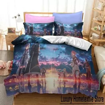 Аниме Sword Art Online пододеяльник наволочка комплект постельного белья двуспальный твин полный королева король взрослый дети постельное белье пододеяльник EU Single 135x200cm