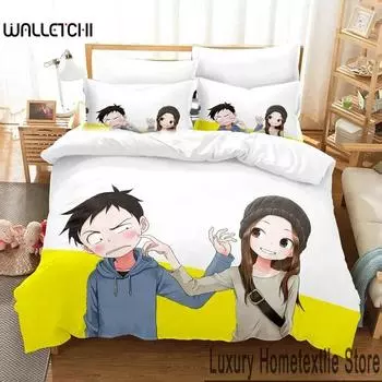 Anime Teasing Master Takagi-san Bedding Set 3D Duvet Cover Bed Set Quilt Cover Pillowcase Comforter king Queen Size Boys Adult 70x133cm 2pcs