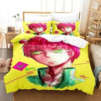 Anime The Disastrous Life of Saiki K. Bedding Set Duvetcover Bed Set Quilt Cover Pillowcase Comforter king Queen Size Boys Adult EU Single 135x200cm