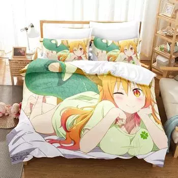 Anime The maid dragon of Kobayashi-san Bedding Set Boys Girls Twin Queen Size Duvet Cover Pillowcase Bed Kids Adult Home Textile 70x133cm 2pcs