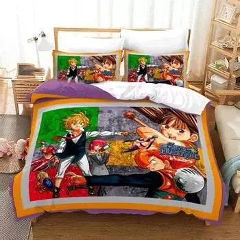 Anime The Seven Deadly Sins Bedding Sets Printed Duvet Cover Bedding Set Comfortable Breathable Comforter Bed Set Home Textiles EU Single 135x200cm
