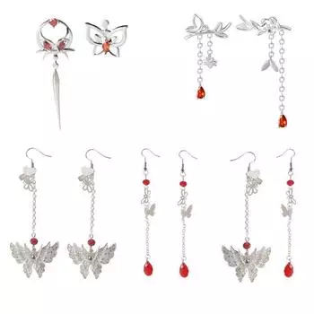 Аниме Tian Guan Ci Fu Hua Cheng Xie Lian, серьги-гвоздики для косплея, кулон-бабочка, асимметричные серьги с кисточками, аксессуары