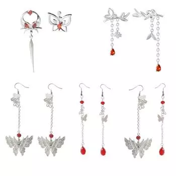 Аниме Tian Guan Ci Fu Hua Cheng Xie Lian, серьги-гвоздики для косплея, кулон-бабочка, асимметричные серьги с кисточками, аксессуары
