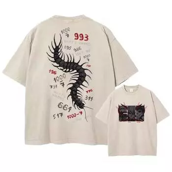 Аниме Токийский Гуль Футболки с кислотной стиркой Мужские Винтажные Футболки с вываркой Харадзюку Оверсайз Хлопковая футболка Хлопковый Топ в стиле стритвир S