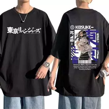 Аниме Токио Мстители Baji Keisuke Графическая футболка Мужская летняя Harajuku Хип-хоп Унисекс Модные футболки Мужская футболка Негабаритные топы манга S чёрный
