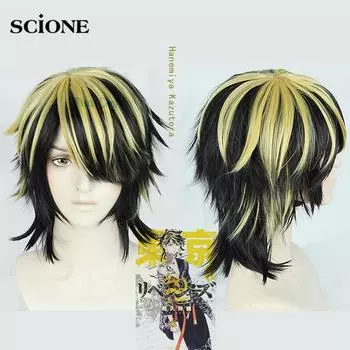 Аниме Токио Мстители Ханемия Казутора Косплей Парик Черный Золотой Короткий Парик Токио Манджи Банда Капитан Волокна Волосы Женщина Мужчина