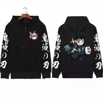 Аниме Tokitou Muichirou Demon Slayer толстовки на молнии для мужчин и женщин Kawaii большие удобные модные осенние теплые толстовки на молнии S чёрный