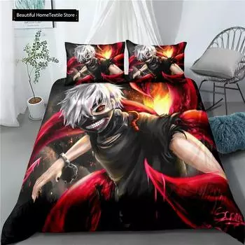 Комплект постельного белья с принтом «Токийский гуль» в 3D-стиле, пододеяльники, наволочки, одеяло, комплект постельного белья, постельное белье 70x133cm 2pcs