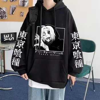 Аниме Tokyo Ghoul Takizawa Seido Printed Hooded Men Women Gothic Vintage Hoodies Casual Streetwear Harajuku Unisex Sweatshirt XS чёрный