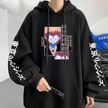 Аниме Tokyo Revengers Sad Smiley Nahoya Kawata Printed Hooded Men Women Hot Manga Hoodies Harajuku Unisex Oversize Sweatshirt XS хаки