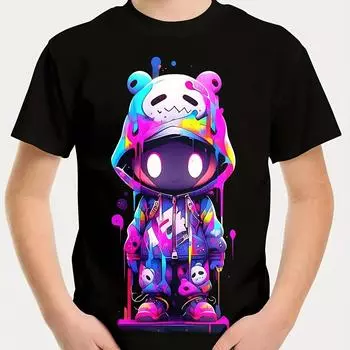 Аниме толстовка с капюшоном для мальчиков с принтом, удобная футболка для мальчиков, повседневный топ с коротким рукавом 100cm