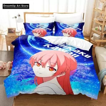 Аниме TONIKAWA Over The Moon For You Комплект постельного белья для мальчиков и девочек Twin Queen Полный размер Пододеяльник Наволочка Кровать Взрослая Спальня EU Single 90x200cm