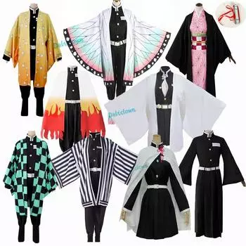 Аниме Убийца Демонов: Kimetsu No Yaiba Zenitsu Giyu Tanjirou Kamado Nezuko Косплей Женщины Дети Мужчины Кимоно Униформа Косплей Костюм 100