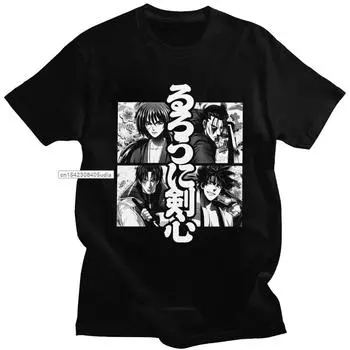 Аниме Unisexga Rurouni Kenshin футболки для унисекс хлопок Himura Kenshin Meiji Swordsman Samurai X футболки с короткими рукавами L