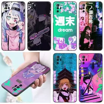 Anime Vaporwave Glitch Phone Case For Xiaomi Redmi Note 7 8 9 10 Lite 11 11E 11T 12 Pro 11S 4G 10T 5G 8T 9S 10S Black Cover Redmi Note 7(Pro)