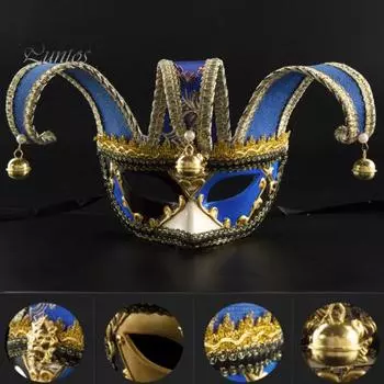 Аниме Венецианская маска Шут Косплей Костюм Реквизит Колокольчик Декор Хэллоуин Рождество Половина лица Закрытие Карнавал Дионисия Классическая итальянская маска чёрный