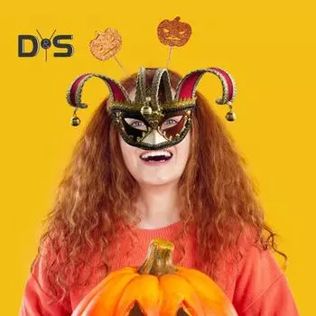 Аниме Венецианская маска Шут Косплей Костюм Реквизит Колокольчик Декор Хэллоуин Рождество Половина лица Закрытие Карнавал Дионисия Классическая итальянская маска чёрный