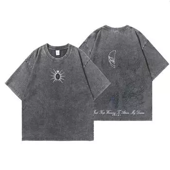 Аниме Винтажные Футболки Мужские Принт Гриффита Выстиранная Футболка Харадзюку Оверсайз Хлопковая Футболка Хлопок Уличная Одежда Унисекс Топ S