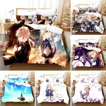 Anime Violet Evergarden 3d Bedding Set Duvet Cover Sets Comforter Japanese Kids Cartoon Boys Bed Linen Queen King Single Size 70x133cm 2pcs