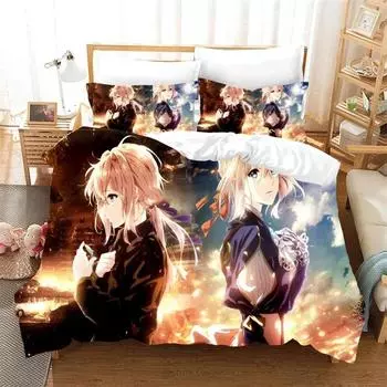 Anime Violet Evergarden 3d Bedding Sets exquisite bed supplies set duvet cover bed comforter set luxury birthday gift 135x200cm 2pcs