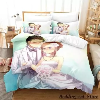Anime Wedding Bedding Set Single Twin Full Queen King Size Bed Set Adult Kid Bedroom Duvetcover Sets Anime parure de lit Bed 70x133cm 2pcs