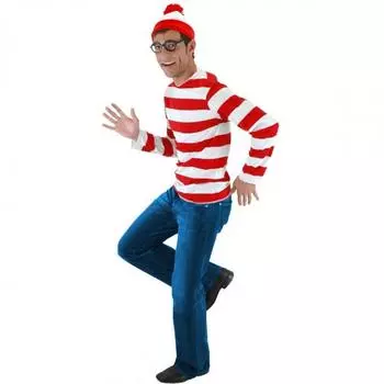 Anime Wheres Wally Inspired Cosplay Costume With Striped Socks Hat And Glasses Adult Male Set,L