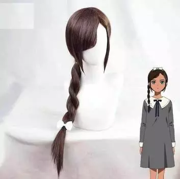 Аниме WONDER EGG PRIORITY Aonuma Neiru Косплэй парик Коричневые длинные плетеные волосы Белый бант Термостойкие длинные косы для девочек Аниме One Size коричневый