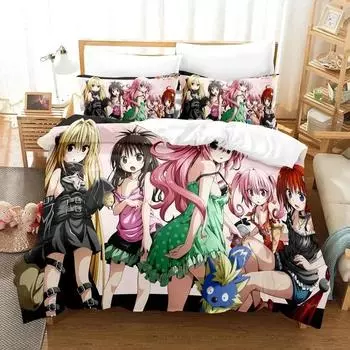 Anime Yami To LOVE-Ru Bedding Set Duvet Cover Bed Set Quilt Cover Pillowcase Comforter king Queen Size Boys Adult EU Single 135x200cm