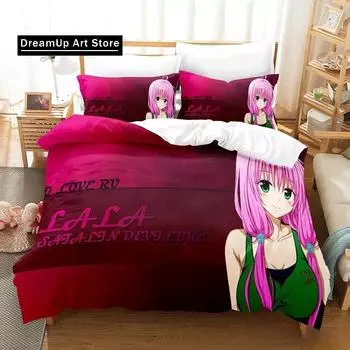 Anime Yami To LOVE Ru Bedding Set Duvet Cover Bed Set Quilt Cover Pillowcase Comforter king Queen Size Boys Adult Home Textiles EU Single 90x200cm