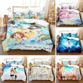 Anime Your Lie in April Bedding Set Kaori Miyazono Duvet Cover Bedroom Comforter Twin King Size Quilt Cover Home Textile EU Single 135x200cm