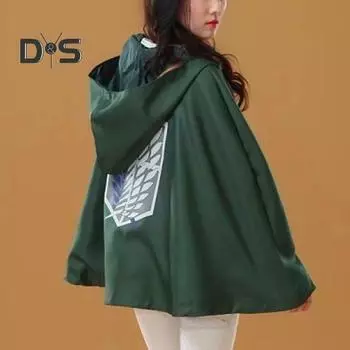 Аниме зеленый плащ с капюшоном на пуговицах одинарный двухслойный толстый фэнтезийный халат для косплея уличная фотография повседневная одежда XXL Single Layer