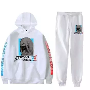 Аниме Zero Two с принтом, мужские и женские спортивные костюмы, повседневная толстовка с капюшоном + брюки, комплекты из 2 предметов, пуловер большого размера, модная толстовка, мужская одежда XXXL