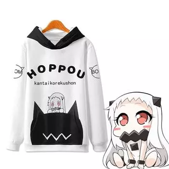 Аниме Женская мода Повседневная милая толстовка с капюшоном с принтом Свободные спортивные топы Пуловер с длинным рукавом Белые костюмы Хоппу Корейский стиль Женский