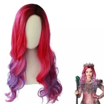 Аниме женский длинный парик Одри, косплей потомков, 3 костюма, разноцветные термостойкие синтетические волосы, вьющиеся парики для взрослых One Size красный
