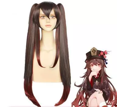 Аниме женский длинный парик с хвостиками, косплей, Genshin Impact HuTao, костюм, термостойкие синтетические волосы, парики для карнавальной вечеринки Hu tao One Size коричневый