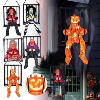 Анимированное украшение на Хэллоуин, анимированное привидение, подвесное украшение, реквизит с жутким звуком и активированным датчиком, декор дома с привидениями для заключенных One Size