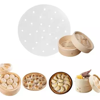 aninako 100 шт. круглых листов для пароварки, листов для пароварки, листов для пароварки, кулинарной бумаги для китайской пароварки, одноразовой круглой формы, перфорированной, для димсамов