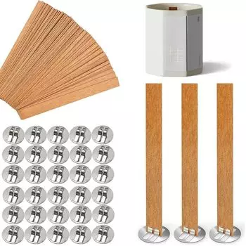 aninako деревянная свеча-сердечник самодельные свечи 40 деревянных фитилей и 40 железных подставок пьедестал из деревянных стружек 130 мм*13 мм металлическая фурнитура сумочка нетоксичная легковоспламеняющаяся