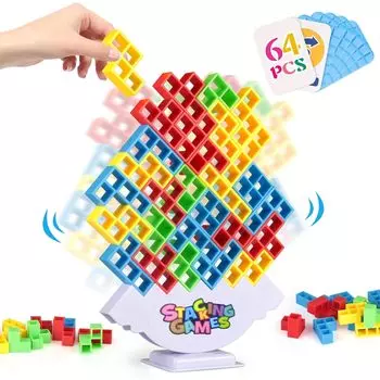 aninako Jenga Building 64 Обучающая игра-балансир для игры с кубиком-фигурой Разные возрасты Баланс-битва Подарок на день рождения Игрушка, Блоки, Детали, Игрушка,