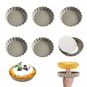 aninako Яичный пирог со съемным дном, мини-пирог из нержавеющей стали, мини-пирожки для выпечки, для домашнего использования, с помощью масла для жарки, 6 форм, круглая, стальная,