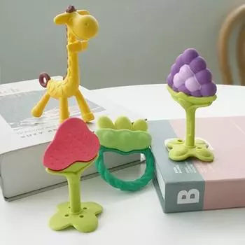 Anjou Best Teether 2 типа (выбранный) + 2 чехла + 2 набора держателей-зажимов, жираф + 3D виноград, разноцветные, 1 набор, корейские детские товары
