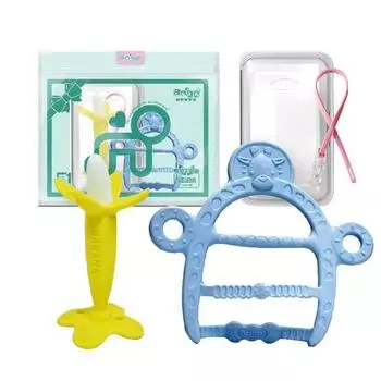 Anjou Infant Teething Machine Mama Teether + Giraffe Bracelet Blue Set, от 3 месяцев, разноцветные, корейские детские товары