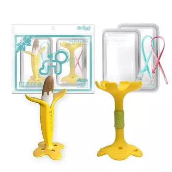 Набор из 2 прорезыватель для зубов Anjou, насадка, шоколадный банан, желтые губы, случайная отправка (силиконовый зажим), 1 комплект, корейские детские товары