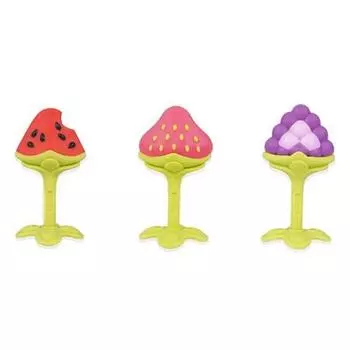 Anju 3D fruit teether 3-piece set, teether strawberry + watermelon + grape, mixed colors (teethor), random delivery (strap), 1 set