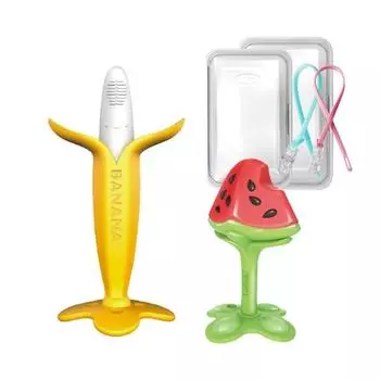 Anju teether 2 types + case 2p + silicone clip 2p set, nozzle, banana, 3D watermelon (teethor), random delivery (clip), Korean baby products