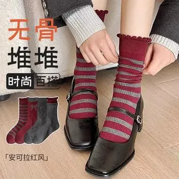 Ankara Red Bow Stacking Socks College Tube Socks Cotton Socks Girls Curling Stockings Tide One Size