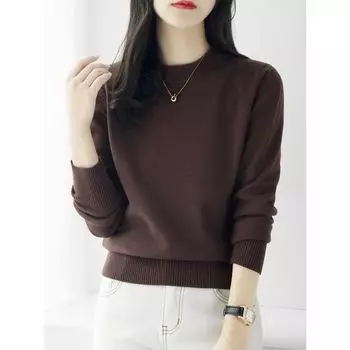 Ankela Red Inner Thick Base Tops Female New Arrival 2025 Spring Loose Half High Collar Sweater Knitwear Dark brown 2XL