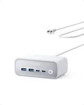 Anker 525 Зарядка 2 порта 2 входа 3 шнура Подача питания Windows PC iPad iPhone Galaxy Android Смартфон Ноутбук Совместимая станция/USB-C USB-A