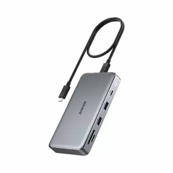 Anker 563 USB-C Hub (10-in-1, Dual 4K HDMI, for MacBook) 100W MST Function 3 Screen Output Triple Monitor 4K Compatible HDMI Port Detachable Cable 50c